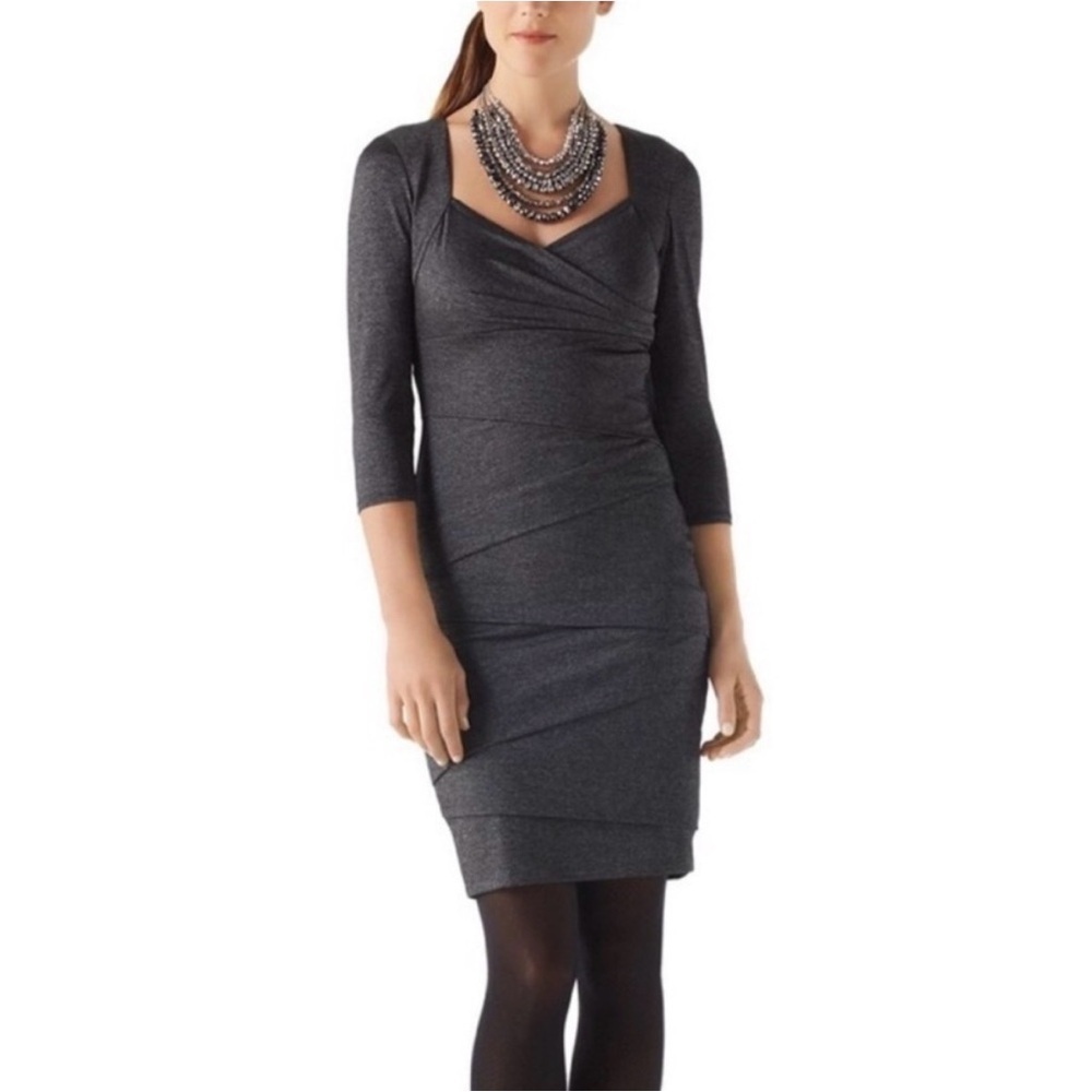 WHBM White House Black Market Tiered Bodycon Slimming Dress Gray Stretch Size 6